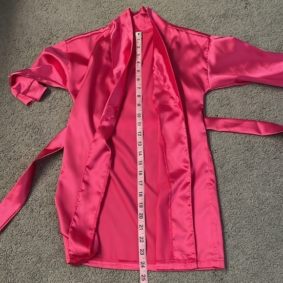 Girls Hot Pink Satin Spa Bridesmaids Robe | See Measurements - Picture 8 of 9